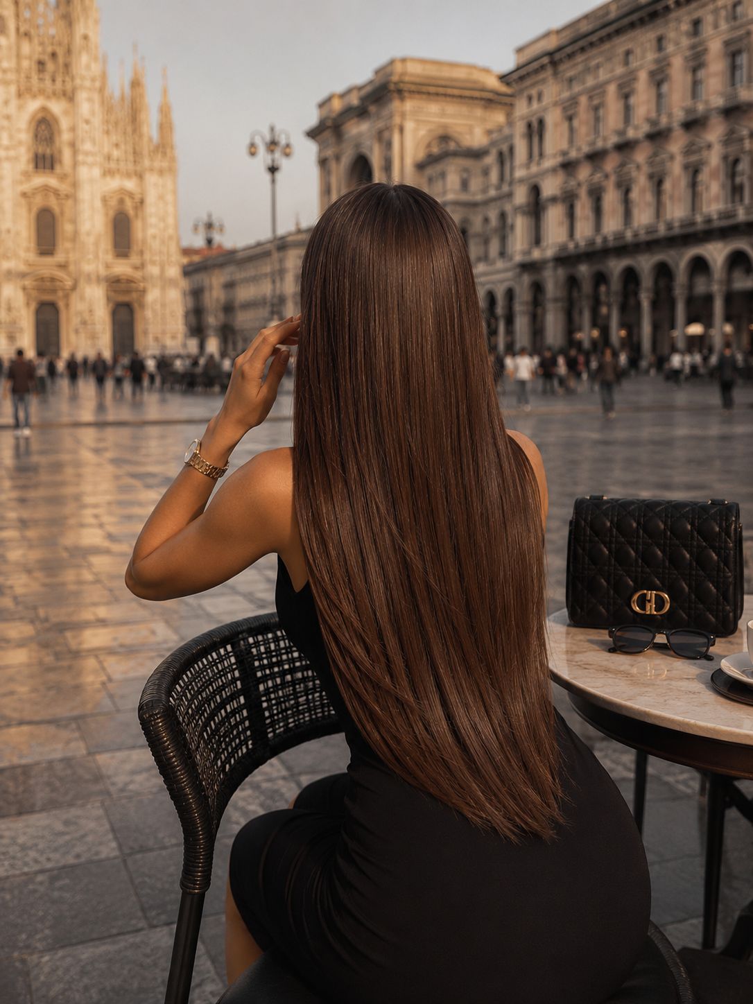 Włosy doczepiane Seamless Clip-In 60 cm Milano Mocha – długie gęste włosy w czekoladowym brązie, widok z tyłu